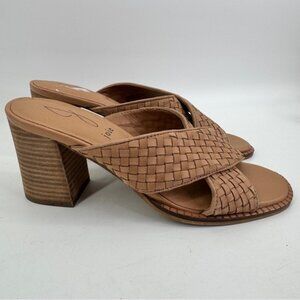 Joie Leather‎ Woven Cross Band Block Sandals size 8.5 Tan Stacked Heel